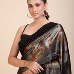 Black Sequin Party Wear Saree with Black Velvet Border - Anvi Couture