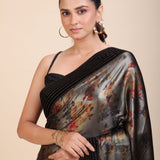 Black Sequin Party Wear Saree with Black Velvet Border - Anvi Couture