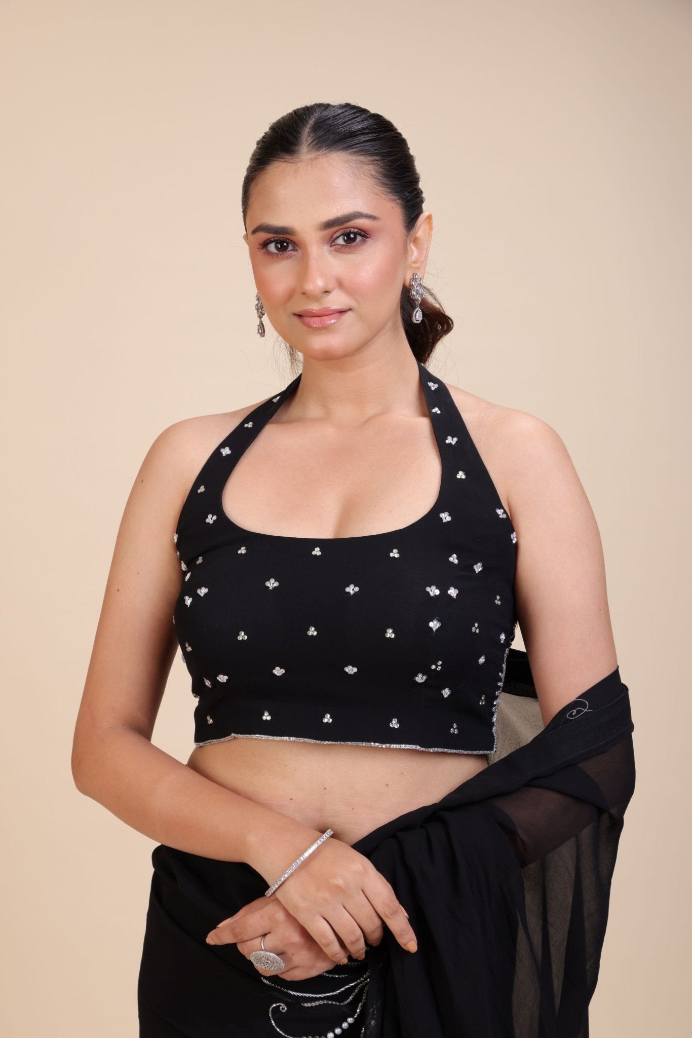 Black Sequins Embroidered Blouse - Anvi Couture
