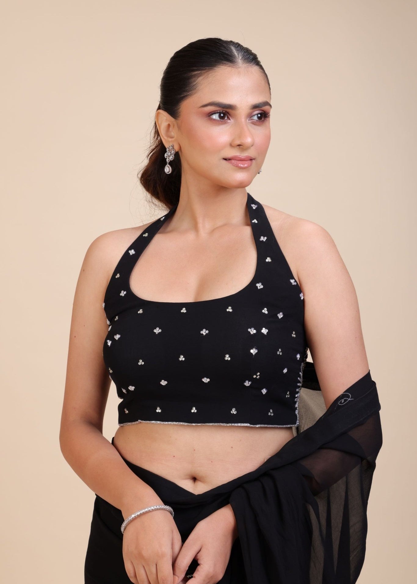 Black Sequins Embroidered Blouse - Anvi Couture