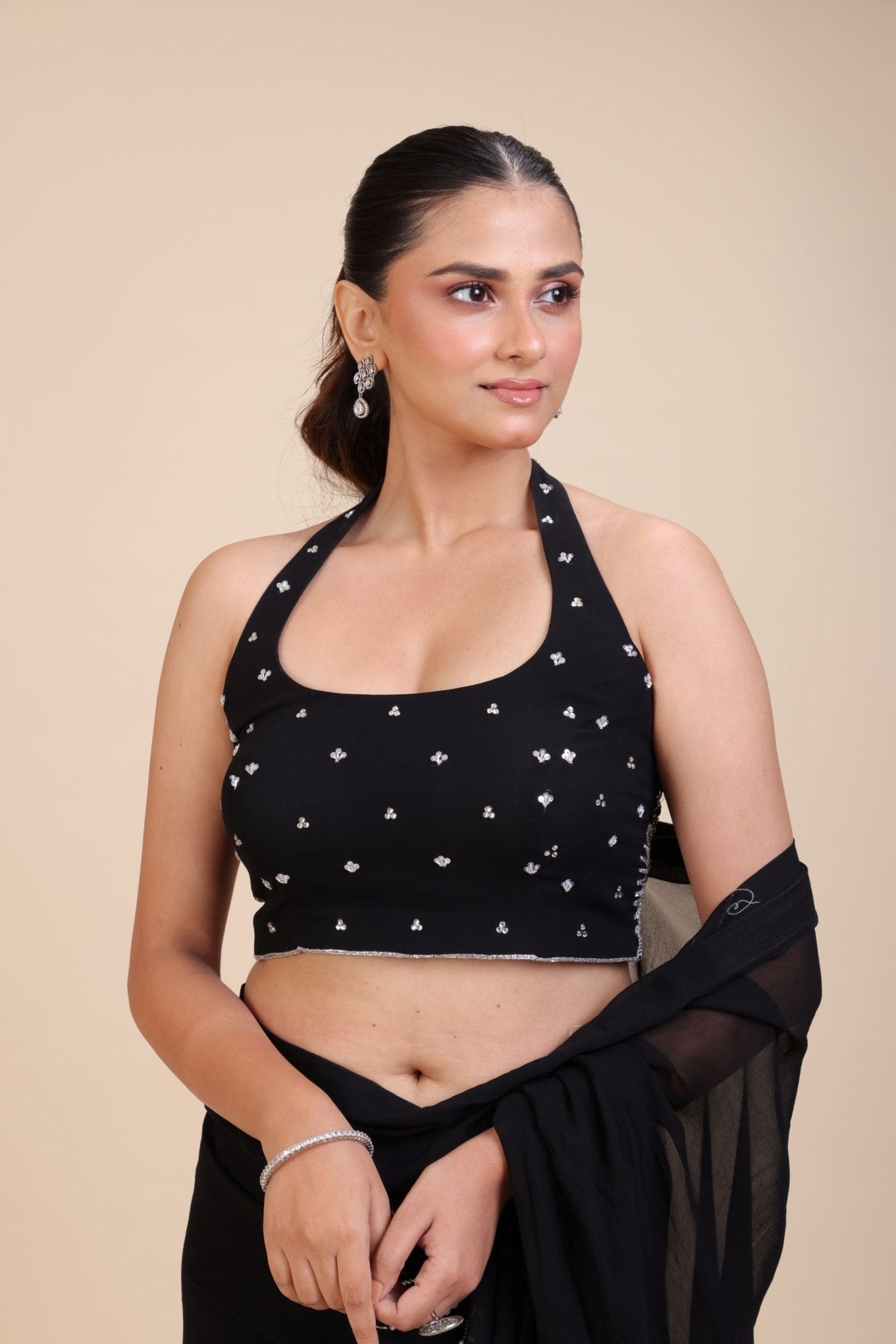 Black Sequins Embroidered Blouse - Anvi Couture