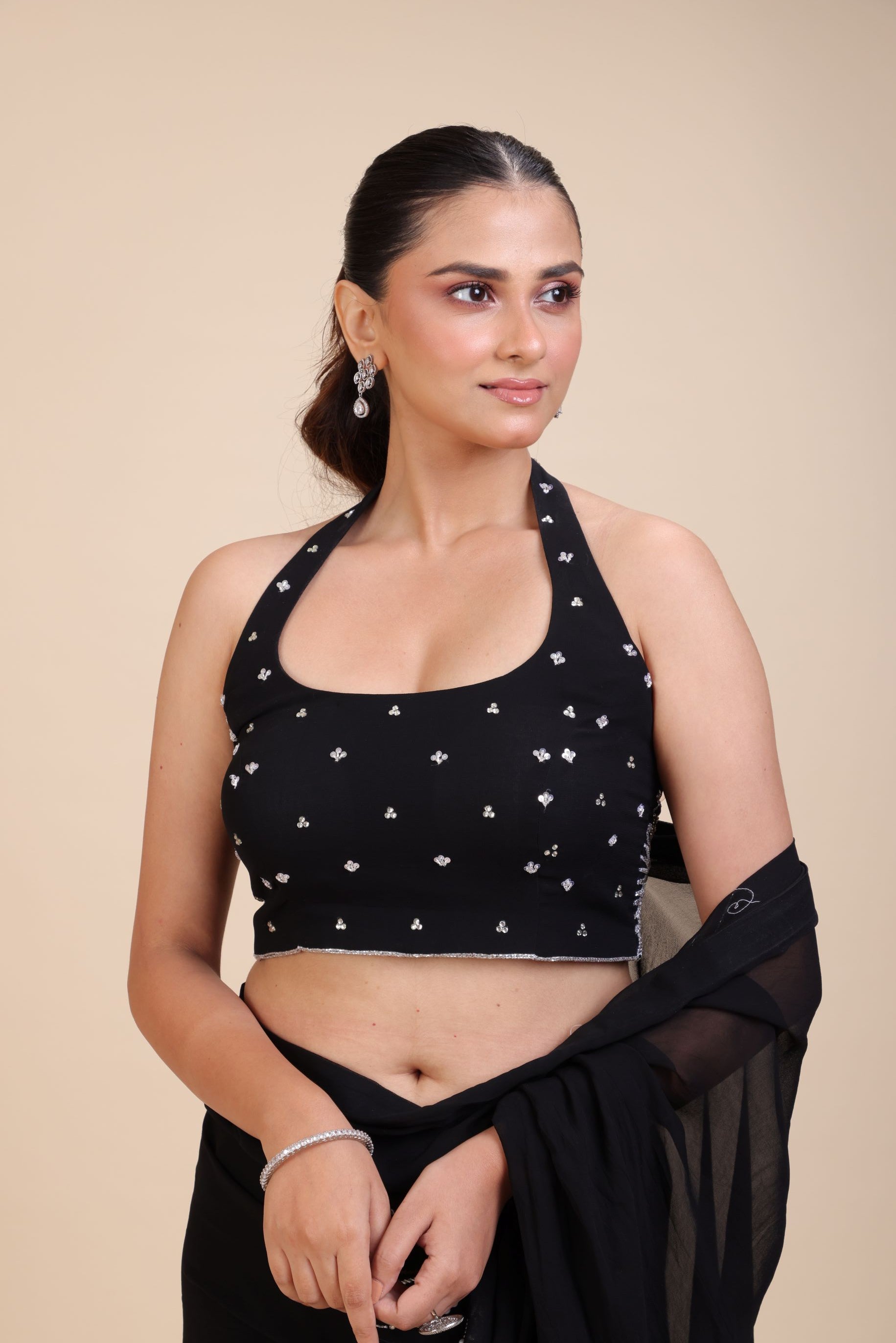 Black Sequins Embroidered Blouse front