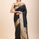 Black Silk Saree With Golden Border - Anvi Couture