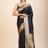 Black Silk Saree With Golden Border - Anvi Couture