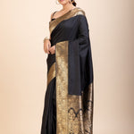 Black Silk Saree With Golden Border - Anvi Couture