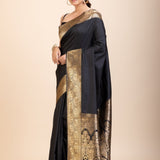 Black Silk Saree With Golden Border - Anvi Couture