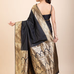 Black Silk Saree With Golden Border - Anvi Couture
