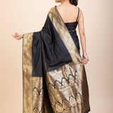 Black Silk Saree With Golden Border - Anvi Couture