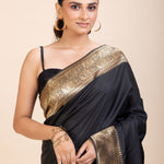 Black Silk Saree With Golden Border - Anvi Couture