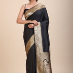 Black Silk Saree With Golden Border - Anvi Couture