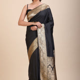 Black Silk Saree With Golden Border - Anvi Couture