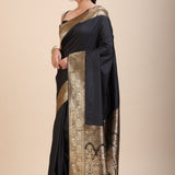 Black Silk Saree With Golden Border - Anvi Couture