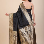 Black Silk Saree With Golden Border - Anvi Couture
