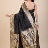 Black Silk Saree With Golden Border - Anvi Couture