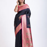 Black Silk Saree With Pink Border Full
