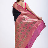 Black Silk Saree With Pink Border Back

