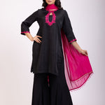 Black Silk Sharara Set With Pink Georgette Dupatta - Anvi Couture