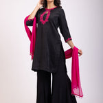 Black Silk Sharara Set With Pink Georgette Dupatta - Anvi Couture