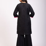 Black Silk Sharara Set With Pink Georgette Dupatta - Anvi Couture