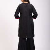 Black Silk Sharara Set With Pink Georgette Dupatta - Anvi Couture