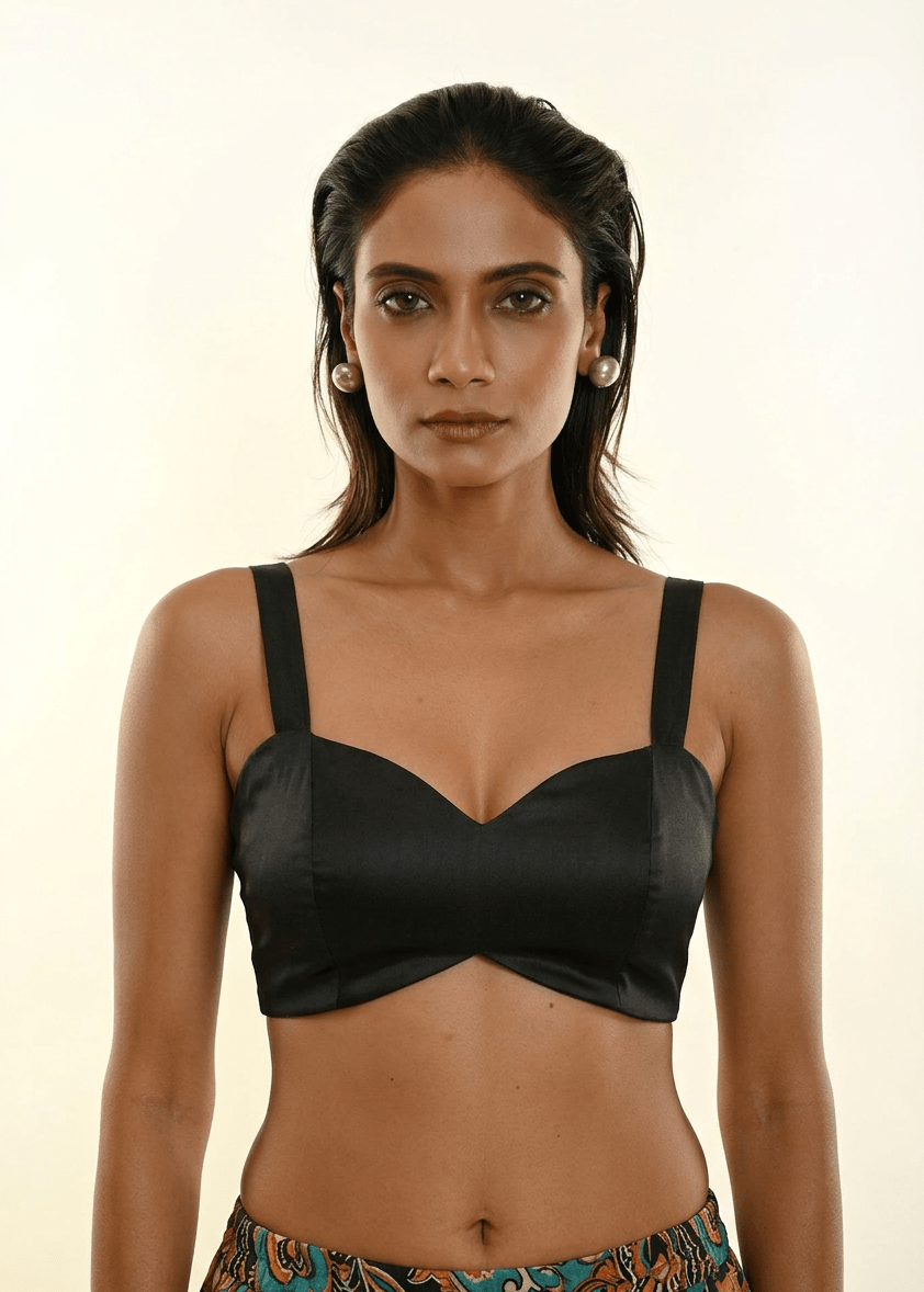 Black Sleeveless Cotton Blouse with Cross Back Design - Anvi Couture