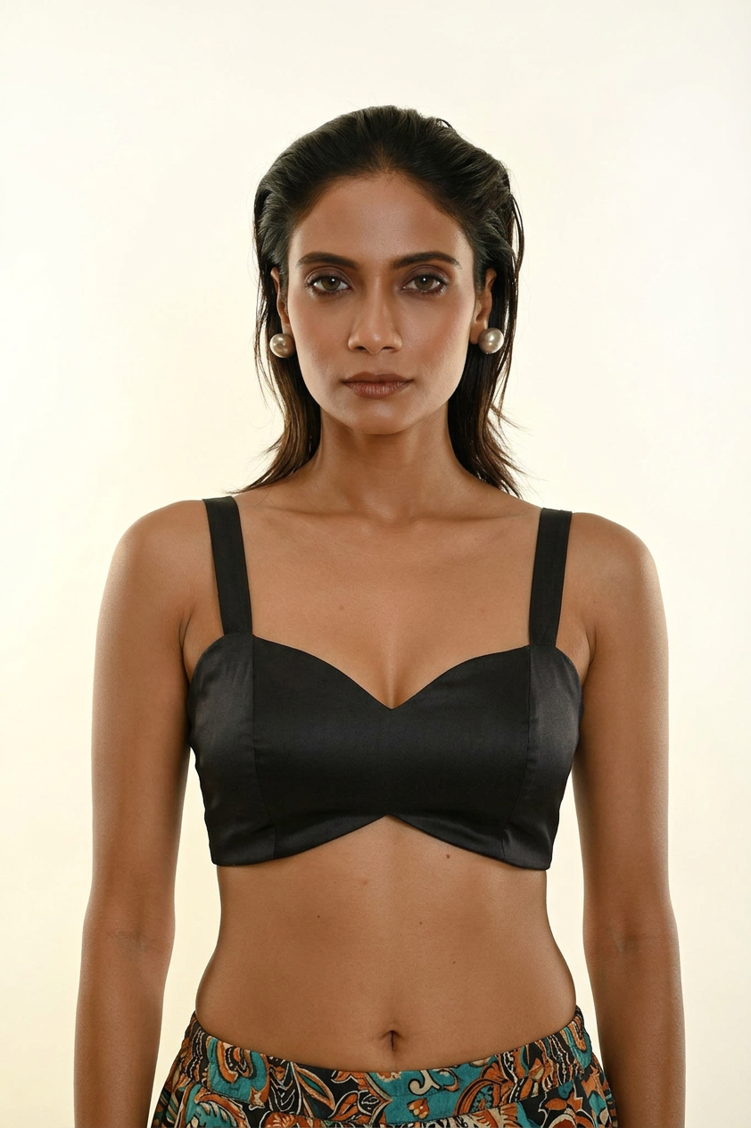 Black Sleeveless Cotton Blouse with Cross Back Design full