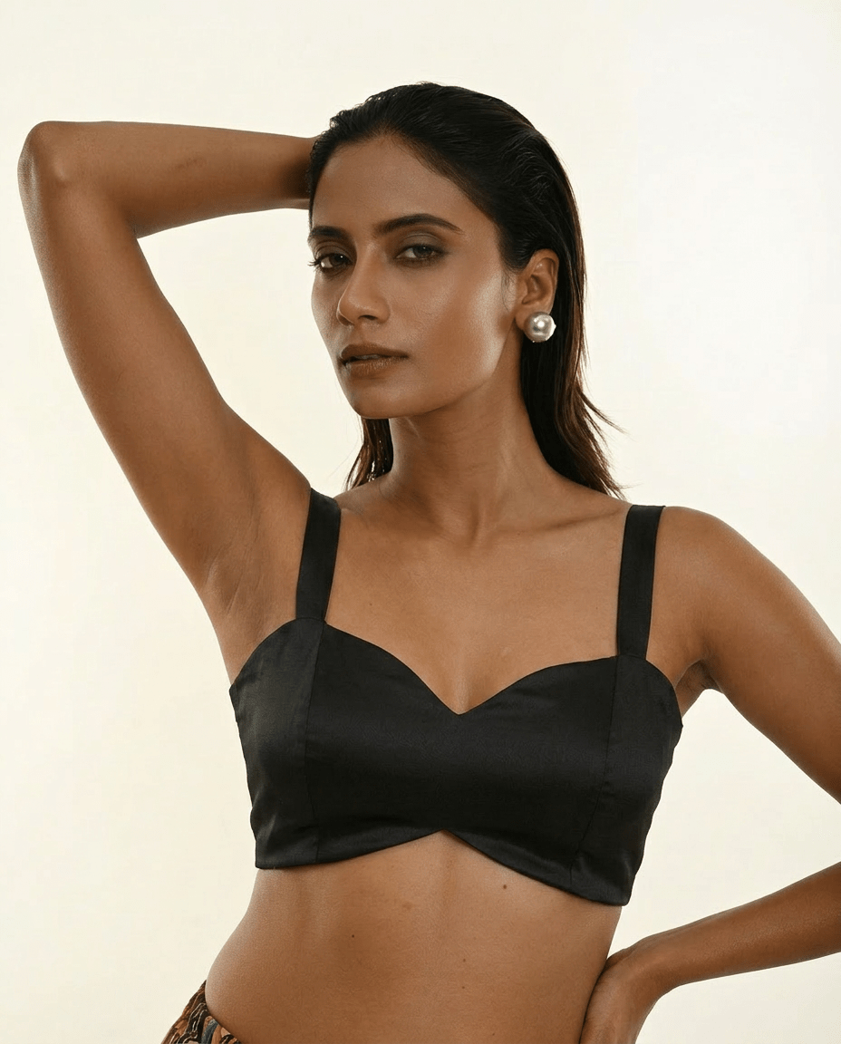 Black Sleeveless Cotton Blouse with Cross Back Design - Anvi Couture