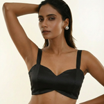 Black Sleeveless Cotton Blouse with Cross Back Design front