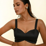 Black Sleeveless Cotton Blouse with Cross Back Design close up