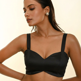 Black Sleeveless Cotton Blouse with Cross Back Design close up