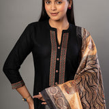 Black Straight Kurti Set with Printed Dupatta - Anvi Couture