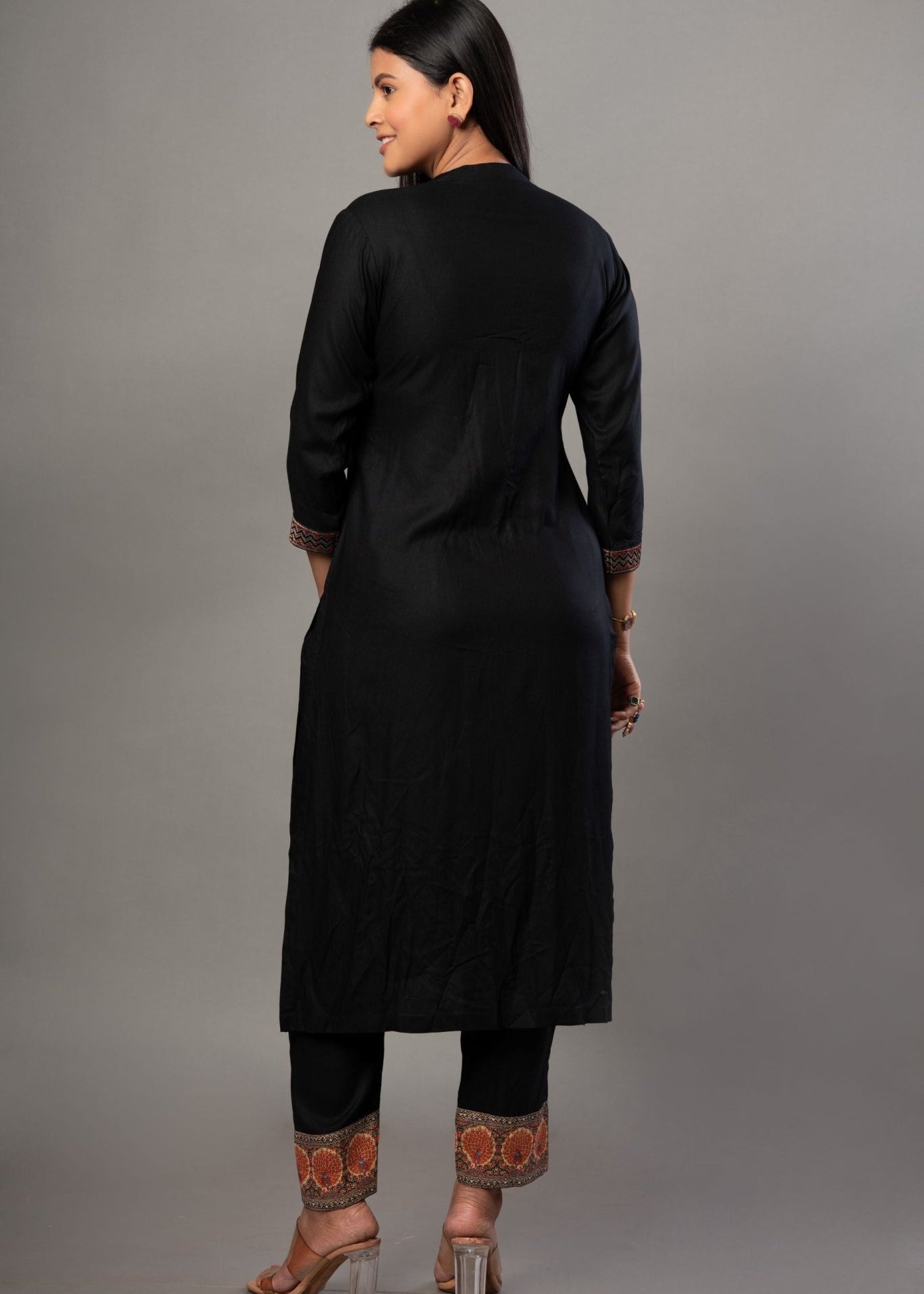 Black Straight Kurti Set with Printed Dupatta - Anvi Couture