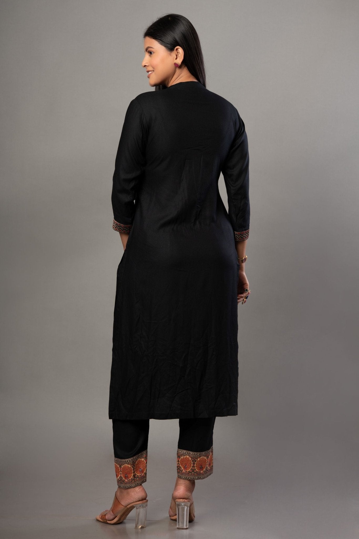 Black Straight Kurti Set with Printed Dupatta - Anvi Couture