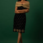 Black Velvet Dress with Organza Off-Shoulder Shrug