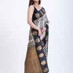 Black & White Geometric Print Silk Saree for Women - Anvi Couture