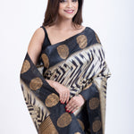Black & White Geometric Print Silk Saree for Women - Anvi Couture