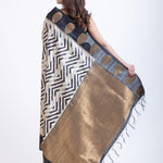Black & White Geometric Print Silk Saree for Women - Anvi Couture