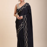 Black and Gold Designer Saree with Hand Embroidered Embellishment full