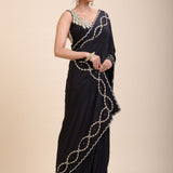Black and Gold Designer Saree with Hand Embroidered Embellishment front