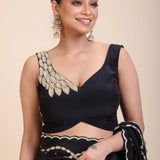 Black and Gold Designer Saree with Hand Embroidered Embellishment close up
