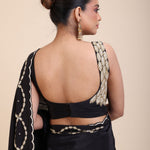 Black and Gold Designer Saree with Hand Embroidered Embellishment back