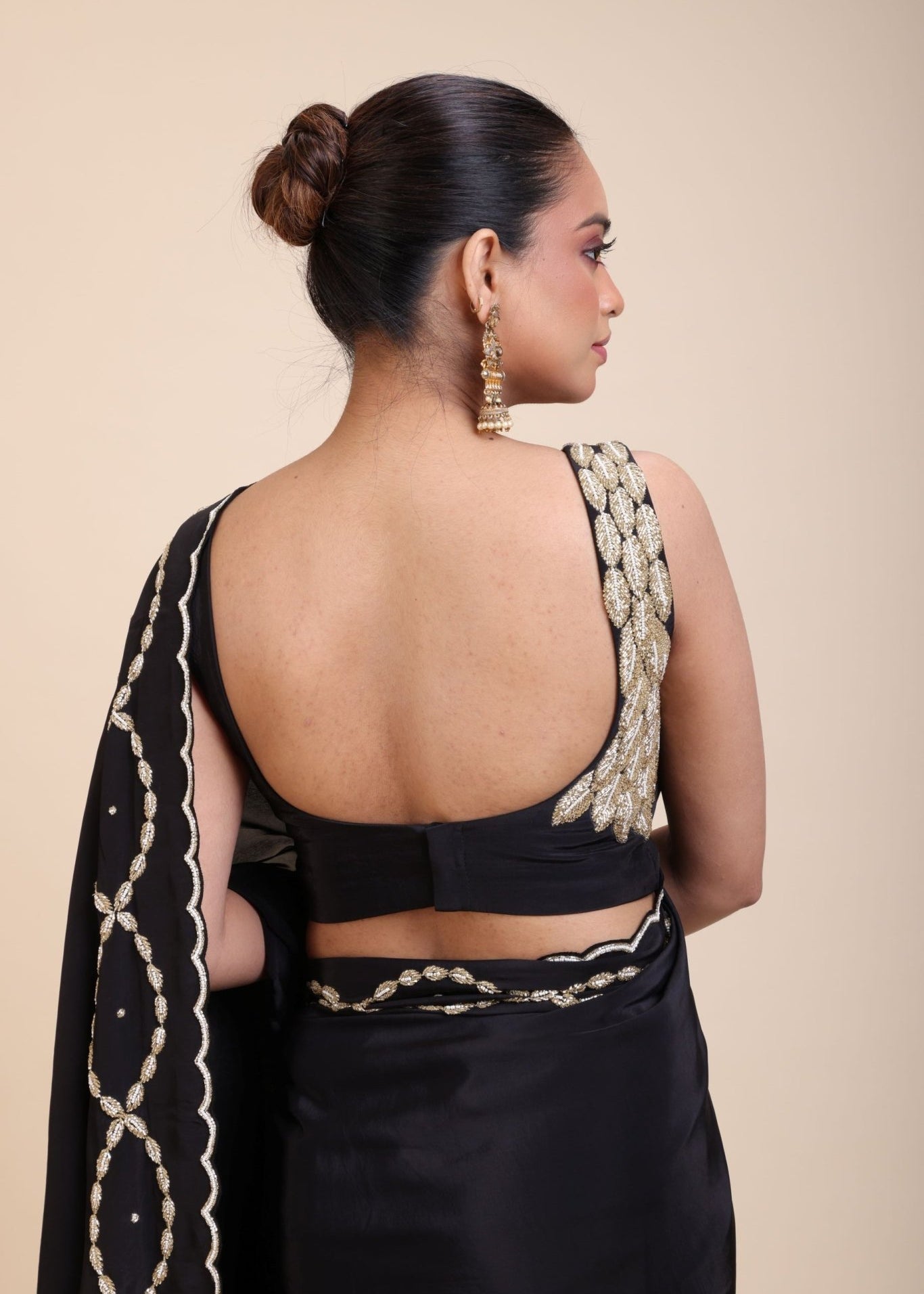 Black and Gold Designer Saree with Hand Embroidered Embellishment - Anvi Couture