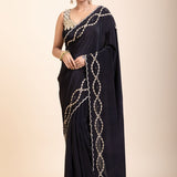 Black and Gold Designer Saree with Hand Embroidered Embellishment - Anvi Couture