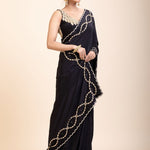 Black and Gold Designer Saree with Hand Embroidered Embellishment - Anvi Couture