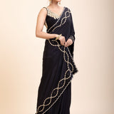 Black and Gold Designer Saree with Hand Embroidered Embellishment - Anvi Couture
