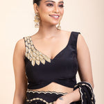 Black and Gold Designer Saree with Hand Embroidered Embellishment - Anvi Couture