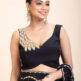 Black and Gold Designer Saree with Hand Embroidered Embellishment - Anvi Couture