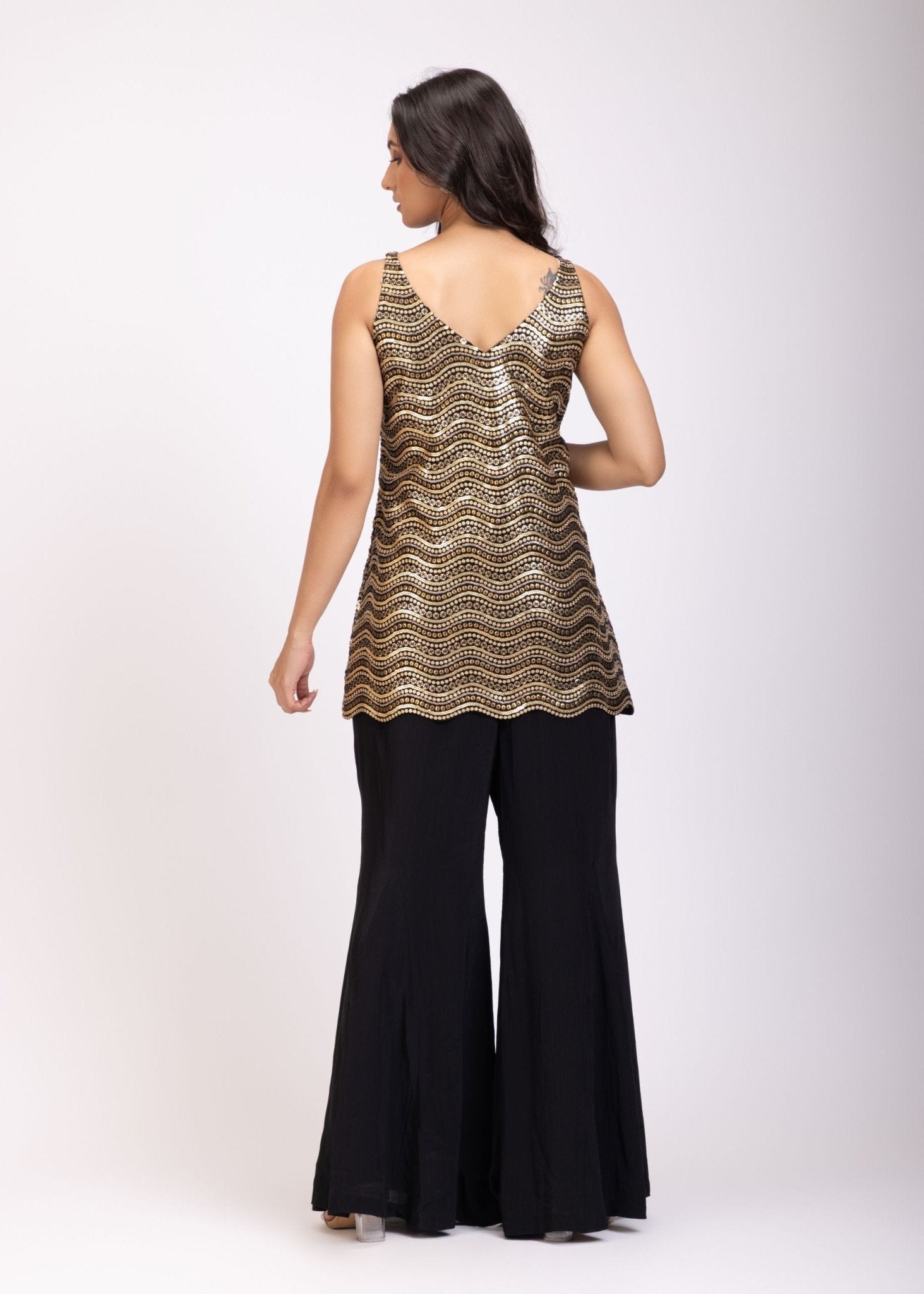 Black and Gold Sharara Set - Anvi Couture