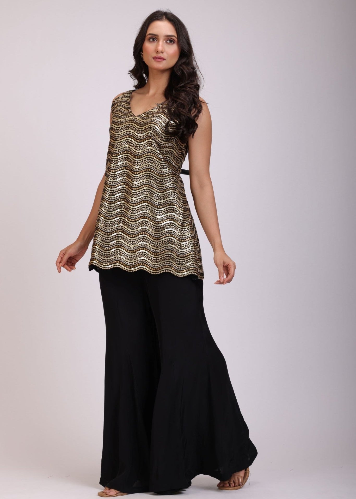 Black and Gold Sharara Set - Anvi Couture