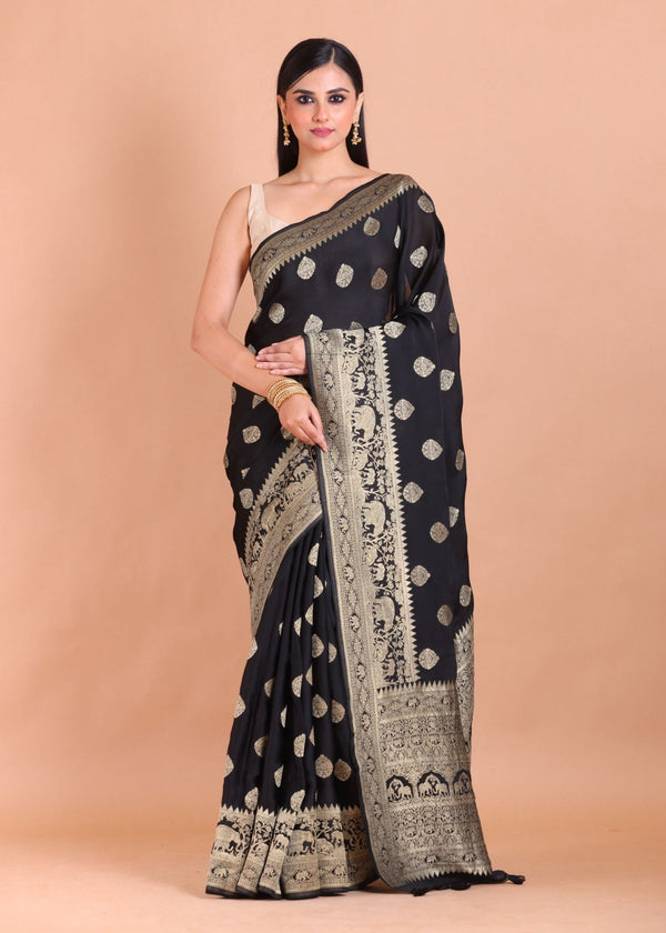 Black and Golden Banarasi Silk Saree - Anvi Couture